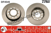 Brzdový kotouč TRW DF4545 - AUDI A6 QUATTRO 94-