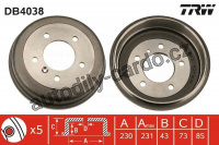 Brzdový buben TRW DB4038 - MERCEDES 207D-210D 77-95, T1, T1 Bus