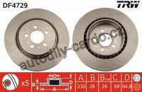 Brzdový kotouč TRW DF4729 - VOLVO S60