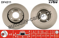 Brzdový kotouč TRW DF4311 - MITSUBISHI COLT VI 05-