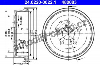 Brzdový buben ATE 24.0220-0022 (AT 480083) - TOYOTA