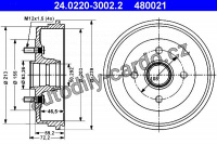 Brzdový buben ATE 24.0220-3002 (AT 480021) - FORD