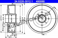 Brzdový buben ATE 24.0220-3012 (AT 480088) - RENAULT