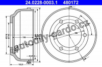 Brzdový buben ATE 24.0228-0003 (AT 480172) - FORD
