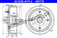 Brzdový buben ATE 24.0225-4015 (AT 480178) - OPEL, RENAULT