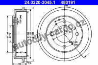 Brzdový buben ATE 24.0220-3045 (AT 480191) - HYUNDAI