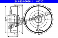 Brzdový buben ATE 24.0220-3036 - DACIA, RENAULT