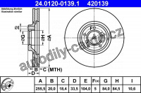 Brzdový kotouč ATE 24.0120-0139 (AT 420139) - MITSUBISHI