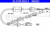 Tažné lanko, ovládání spojky ATE 24.3728-0523 (AT 590523)