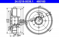 Brzdový buben ATE 24.0218-0039 (AT 480160) - OPEL