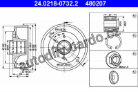 Brzdový buben ATE 24.0218-0732 (AT 480207) - DACIA, RENAULT