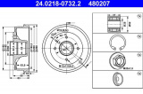 Brzdový buben ATE 24.0218-0732 (AT 480207) - DACIA, RENAULT