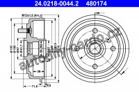 Brzdový buben ATE 24.0218-0044 (AT 480174) - HYUNDAI