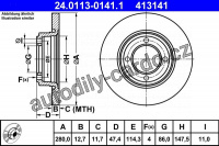 Brzdový kotouč ATE 24.0113-0141 (AT 413141) - SAAB