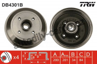 Brzdový buben s ložiskem TRW DB4301B - OPEL CORSA C