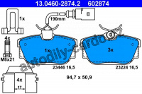 Sada brzdových destiček ATE 13.0460-2874 (AT 602874) - VW