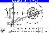 Brzdový kotouč ATE 24.0315-0105 (AT 515105) - Power Disc - AUDI