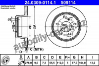 Brzdový kotouč ATE 24.0309-0114 (AT 590114) - Power Disc - MERCEDES-BENZ