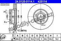 Brzdový kotouč ATE 24.0125-0114 (AT 425114) - FORD, SEAT, VW