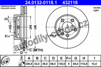 Brzdový kotouč ATE 24.0132-0118 (AT 432118) - PORSCHE, VW