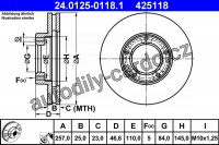 Brzdový kotouč ATE 24.0125-0118 (AT 425118) - TOYOTA, VW