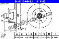 Brzdový kotouč ATE 24.0113-0142 (AT 413142) - VW