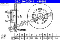 Brzdový kotouč ATE 24.0110-0209 (AT 410209) - ALFA ROMEO, LANCIA