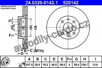 Brzdový kotouč ATE 24.0320-0142 (AT 520142) - Power Disc - ALFA ROMEO, FIAT