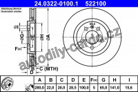 Brzdový kotouč ATE 24.0322-0100 (AT 522100) - Power Disc - VW