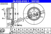 Brzdový kotouč ATE 24.0322-0103 (AT 522103) - Power Disc - BMW