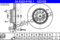 Brzdový kotouč ATE 24.0322-0152 (AT 522152) - Power Disc - AUDI, VW