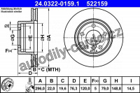 Brzdový kotouč ATE 24.0322-0159 (AT 522159) - Power Disc - BMW