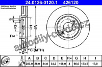Brzdový kotouč ATE 24.0126-0120 (AT 426120) - CITROËN, PEUGEOT