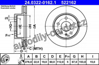 Brzdový kotouč ATE 24.0322-0162 (AT 522162) - Power Disc - MERCEDES-BENZ