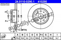 Brzdový kotouč ATE 24.0110-0290 (AT 410290) - ALFA ROMEO, LANCIA