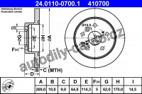 Brzdový kotouč ATE 24.0110-0700 (AT 410700) - TOYOTA