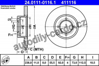 Brzdový kotouč ATE 24.0111-0116 (AT 411116) - OPEL