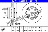 Brzdový kotouč ATE 24.0111-0120 (AT 411120) - SAAB