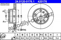 Brzdový kotouč ATE 24.0120-0176 (AT 420176) - PORSCHE