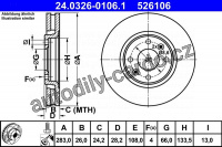 Brzdový kotouč ATE 24.0326-0106 (AT 526106) - Power Disc - CITROËN, PEUGEOT