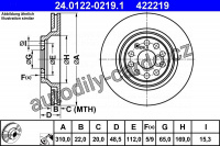 Brzdový kotouč ATE 24.0122-0219 (AT 422219) - AUDI, ŠKODA, VW