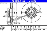 Brzdový kotouč ATE 24.0118-0104 (AT 418104) - SUBARU
