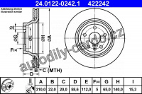 Brzdový kotouč ATE 24.0122-0242 (AT 422242) - AUDI