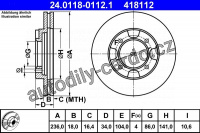 Brzdový kotouč ATE 24.0118-0112 (AT 418112) - MITSUBISHI
