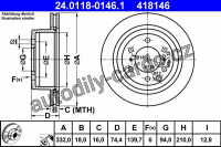 Brzdový kotouč ATE 24.0118-0146 (AT 418146) - MITSUBISHI