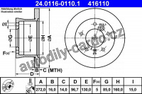 Brzdový kotouč ATE 24.0116-0110 (AT 416110) - MERCEDES-BENZ, VW