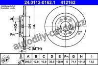 Brzdový kotouč ATE 24.0112-0162 (AT 412162) - CITROËN, PEUGEOT