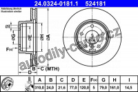 Brzdový kotouč ATE 24.0324-0181 (AT 524181) - Power Disc - BMW