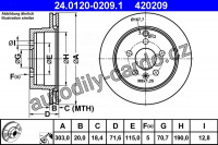 Brzdový kotouč ATE 24.0120-0209 (AT 420209) - CHEVROLET, OPEL