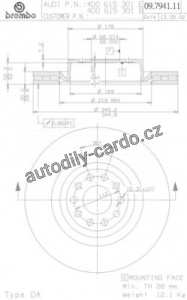 Brzdový kotouč BREMBO 09.7941.11 - AUDI